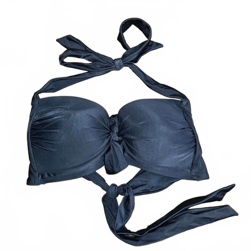 Trendy Black Bandeau Bikini Top with Ties